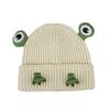 Green frog knitted hat, warm in autumn and winter, new outdoor riding set, ear protection, big eyes, wool hat.