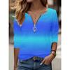 [Gradient Print Zip T-Shirt] Women's Gradient Print Casual Long Sleeve V-Neck Zip T-Shirt