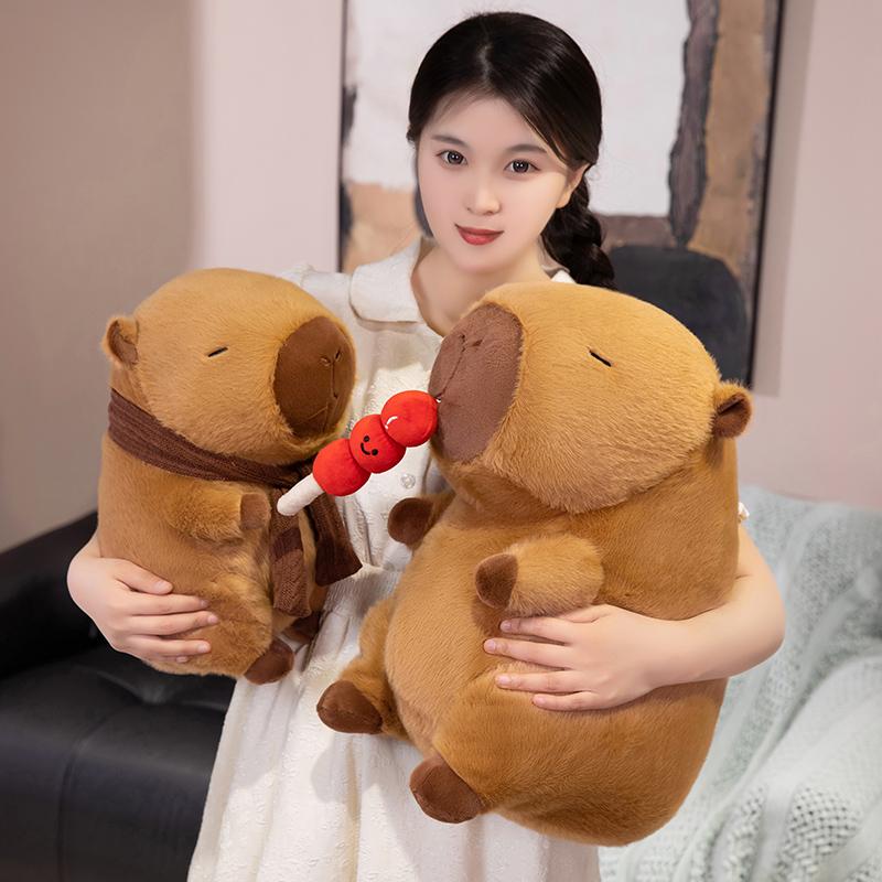 Cute Capybara Plush Toy With Stretchable Lollipop Simulation Animal Baby Doll Sleep Pilloe Room Decor Children Holiday Cozy Gift