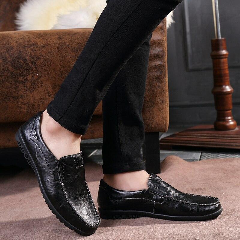 Genuine Leather Men Casual Shoes Luxury Mens Loafers Moccasins Breathable Slip On Black Driving Shoes Plus Size 37-47