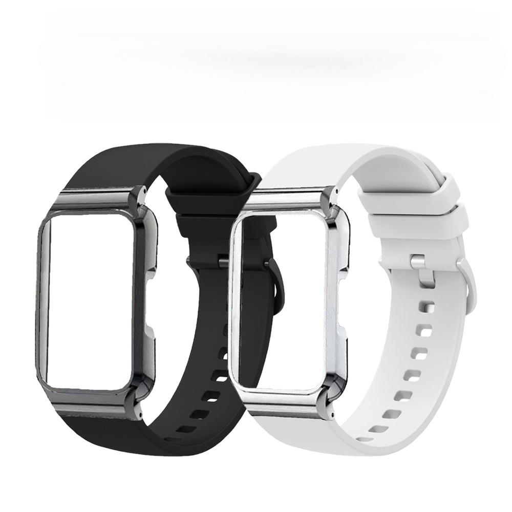 Silikonrem med metallskyddsfodral för Huawei Band 11 / Band 11 Pro Ersättningsarmband för Smartklocka