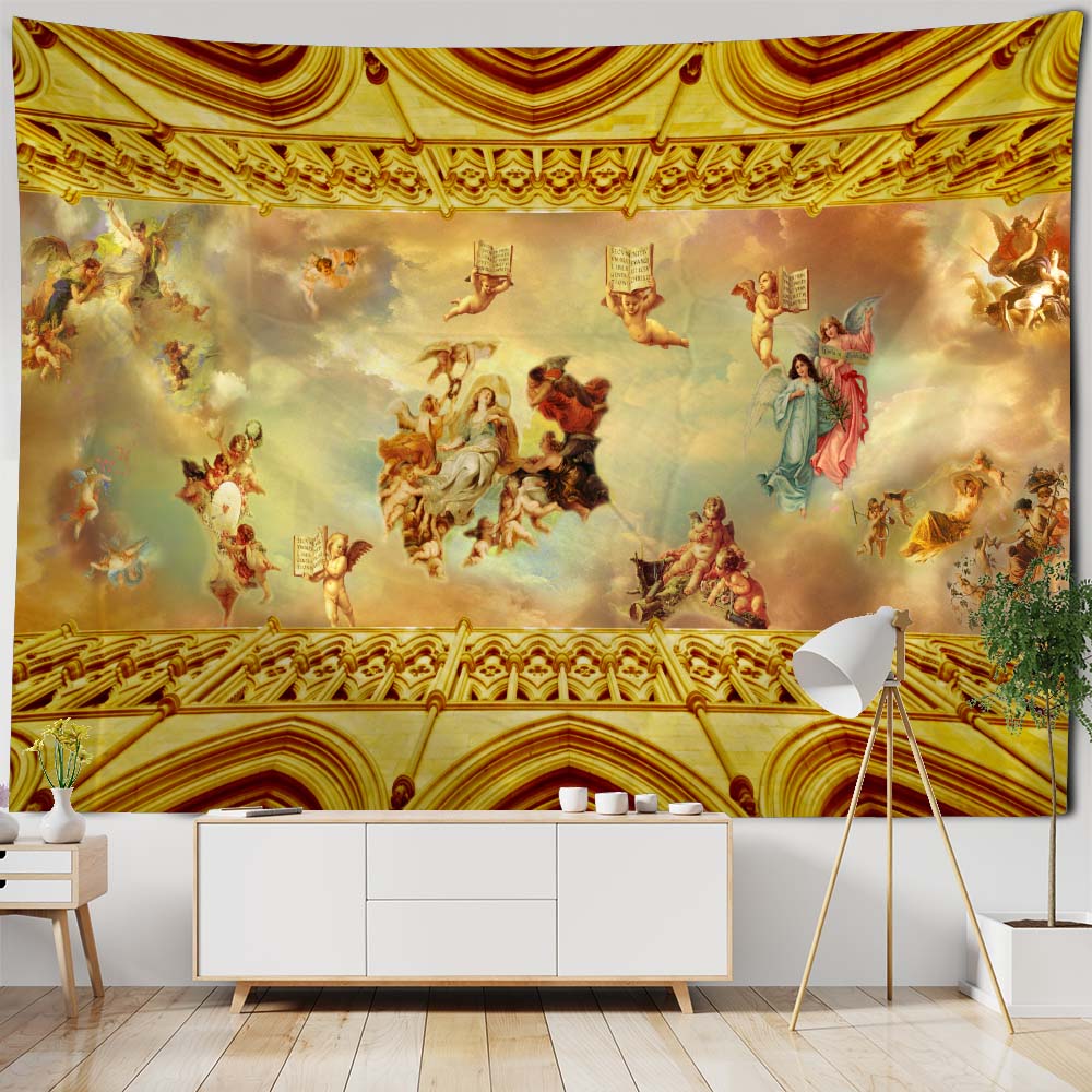 European Style Oil Painting Printed Tapestry Hippie Wall Decoration Bohemian Psychedelic Ceiling Decoration Sofa Sheets
