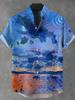 Summer Men's Breathable Linen Shirt Street Fashion Stand up Collar 3D Printing Hawaiian Beach Theme Creative Design