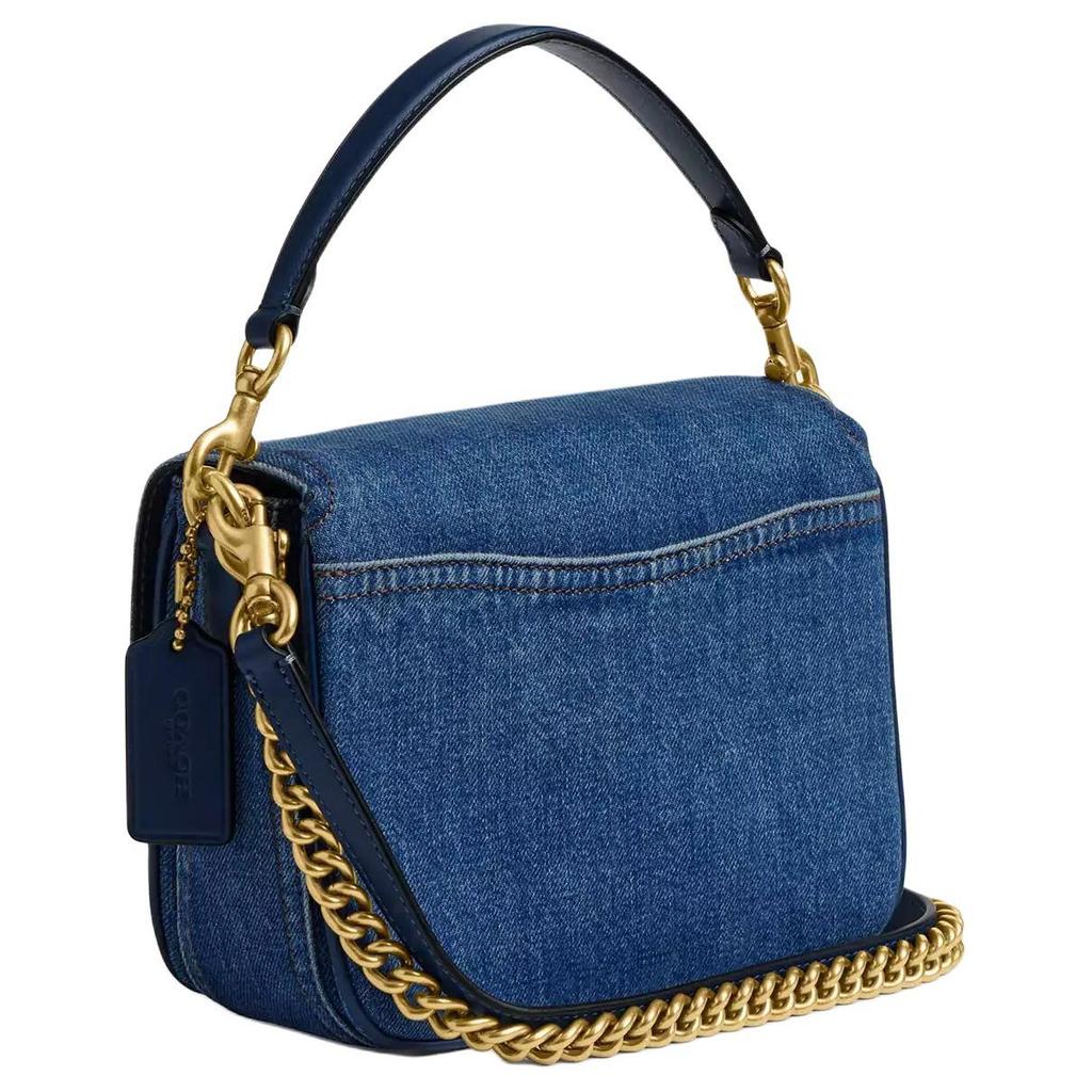 Coach Cassie 19 Metal Accents Decor Denim And Calfskin Shoulder Crossbody Handbag Small Women Handbags Dark-Blue CAT45-B4RHO