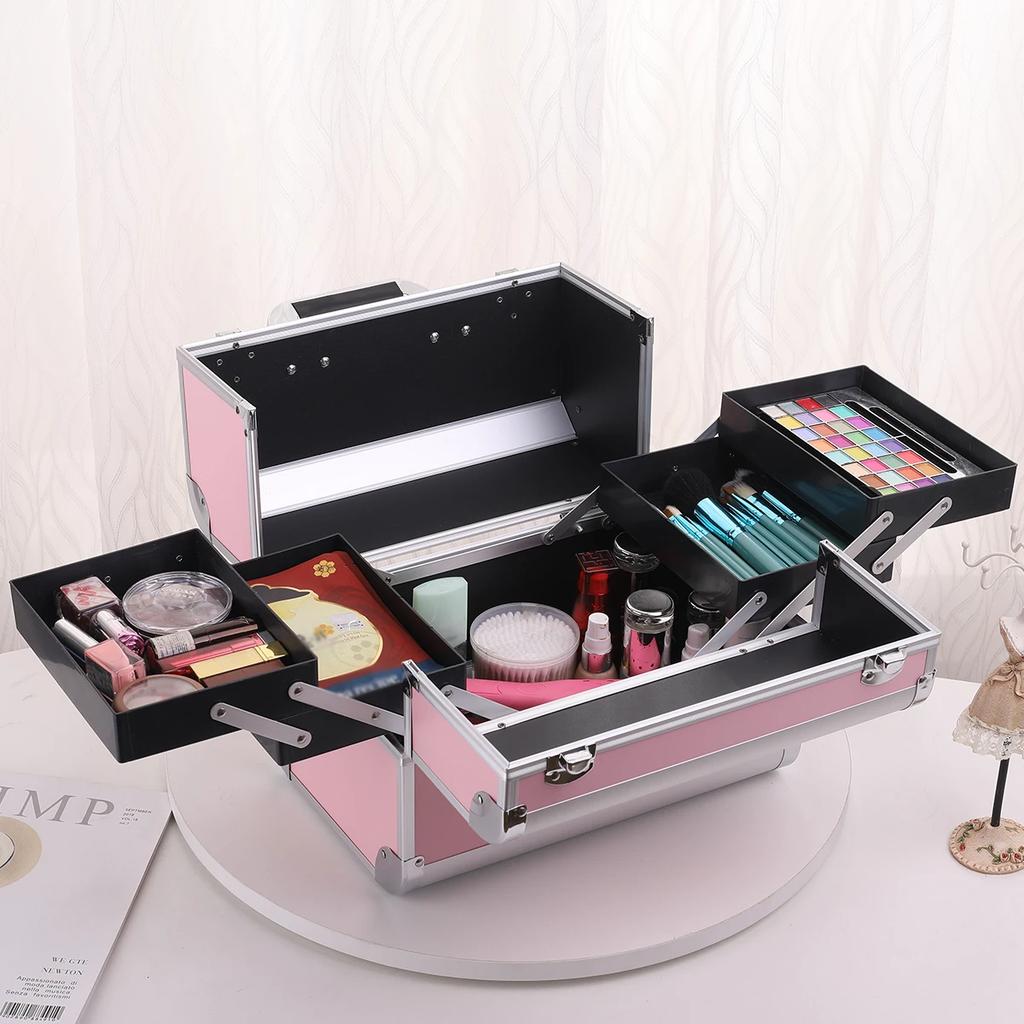 Makeup Box Cosmetic Organizer Oversized with Nail Tray Portable Makeup Organizer Makeup Carrying Case
