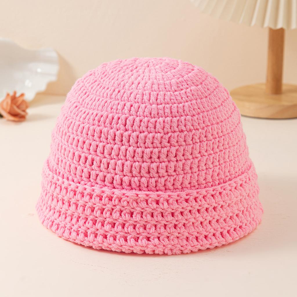 Handmade Crocheted Watermelon Skin Woolen Hat Women'S Knitted Hat Warm And Thick Ear Protection Hat Solid Color Cold Hat