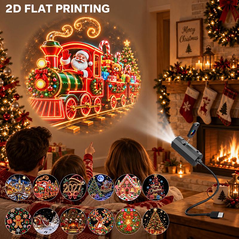 LED USB Projektorlicht 12 Stück Projektionsmuster - Verstellbarer Weihnachtsmann Schneemann Baum Nachtlicht für Weihnachtsdekorationen