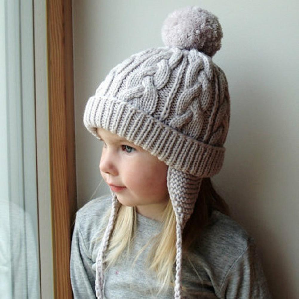 Cute Knitted Cap Fashionable Pigtail Fuzzy Ball Warm Woolen Cap Hat for Kids