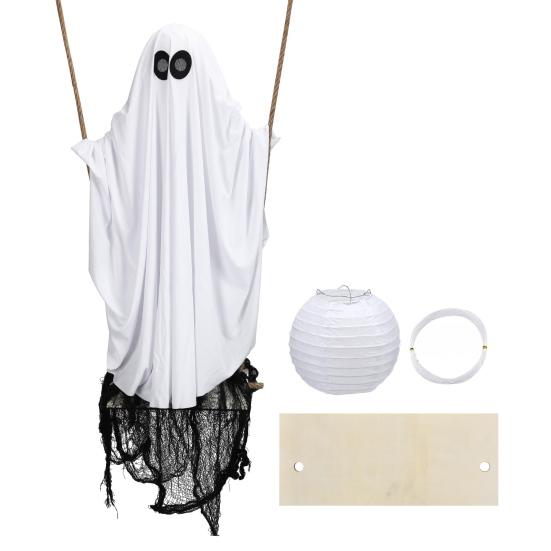 Halloween Ghost on A Swing Outdoor Decoration 63" Large Swinging Ghost Decor for Party Haunted House Outside Lawn Yard Decor