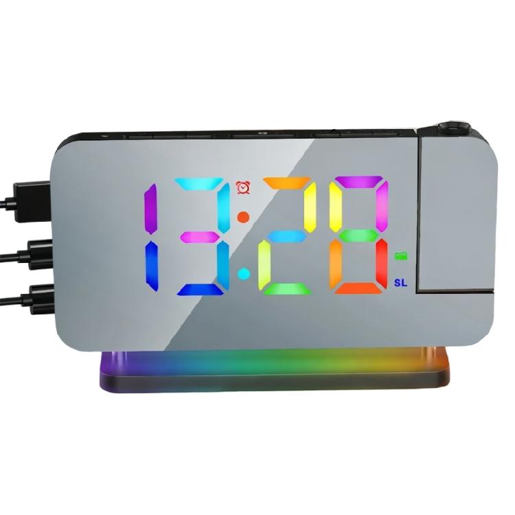 

FM Radio LED Projection Clock With Adjustable Brightness Multiple Color Changing Modern Desk Clock for Bedroom Decors белый