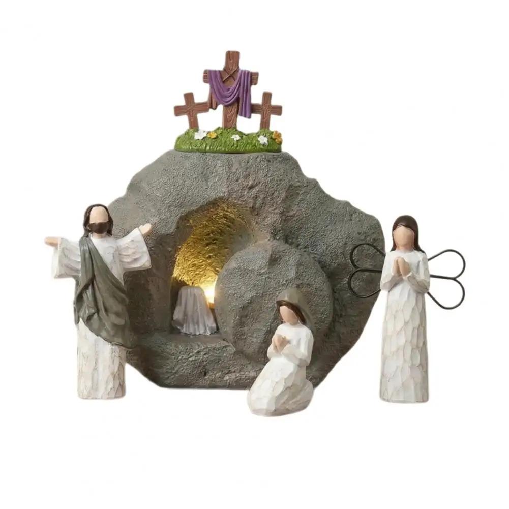 

Christian Easter Resurrection Scene with LED Lighting Resin Empty Tomb Easter Scene Religious Office Tabletop Church Decor 1pc