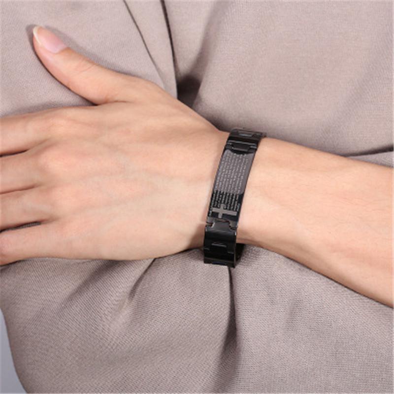 Stainless Steel Bible Scripture Cross Bangles Men Black Bracelets Fashion Jewelry Gift Accessories