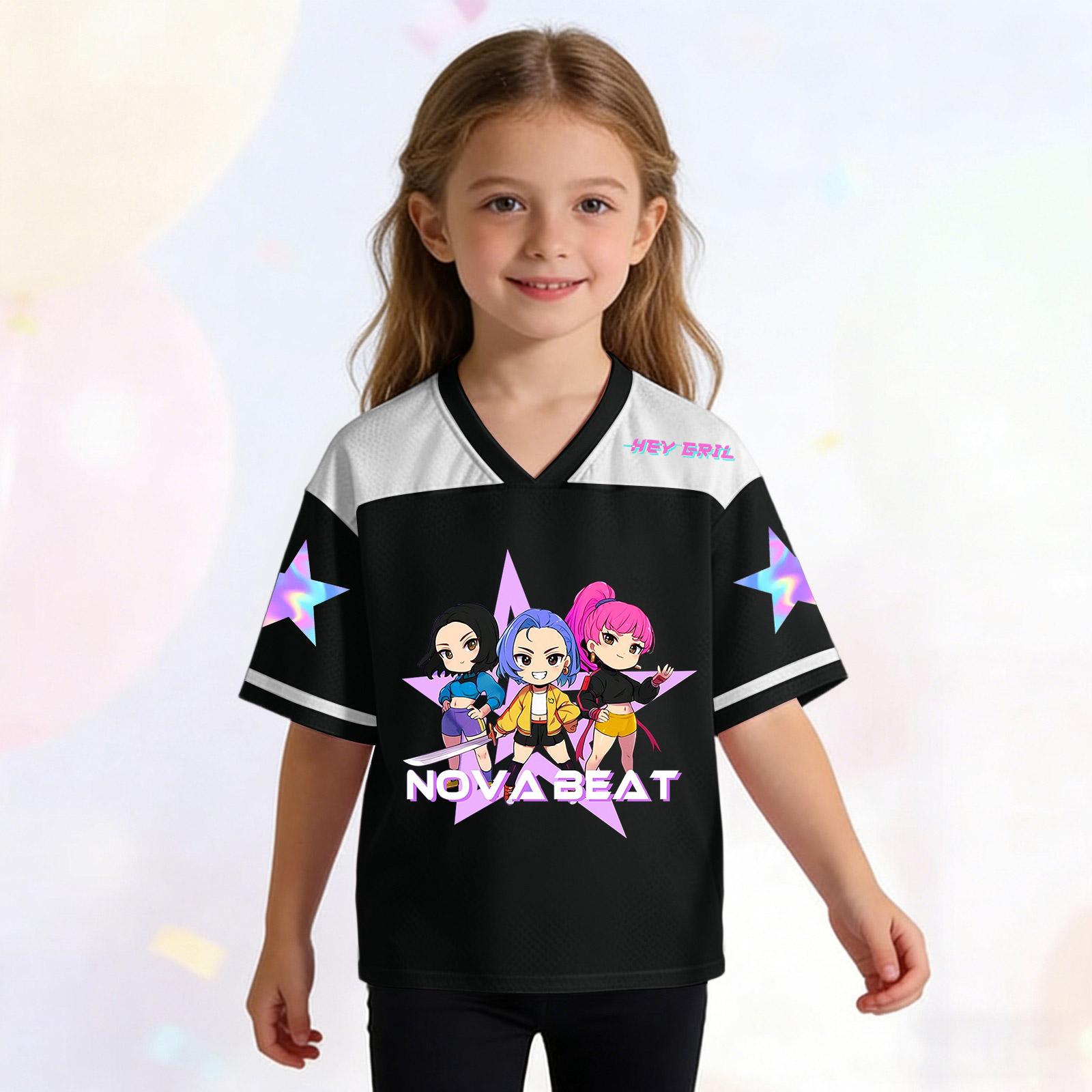 Детский модный топ-свитер с принтом, V-образным вырезом и короткими рукавами для девочки 100 чёрный