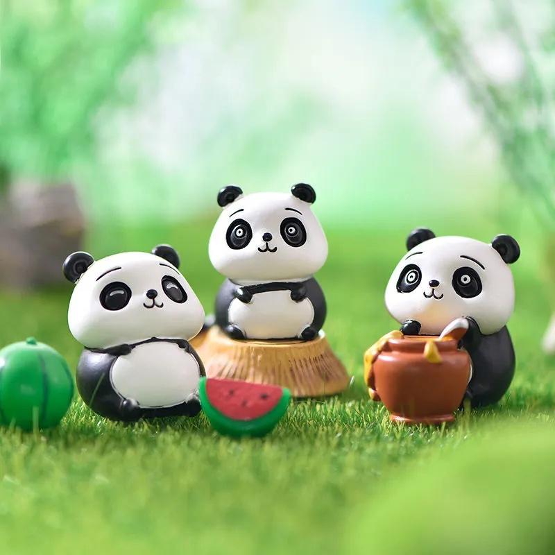 7Pcs/set Cartoon Panda Animals Miniatures Desktop Ornaments Diy Fairy Garden Decoration Moss Terrarium Micro Landscape