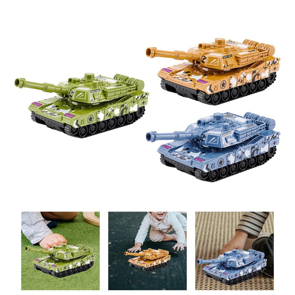 Mini Battle Tank Educational Toy Pull Back Vehicle Simulation Rotating Turret Sturdy PP