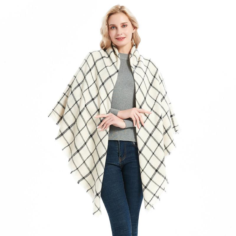 Factory Direct Sales Foreign Trade Autumn/winter New Neck Scarf, Imitation Cashmere Acrylic Black Beige Plaid Square Scarf, Women's Shawl