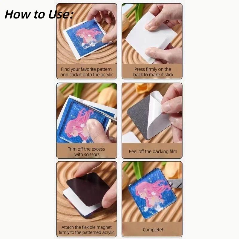 Fridge Magnet Set Acrylic Square Refrigerator Magnet with Adhesive Backing DIY Fridge Magnets Round for Office Kitchen