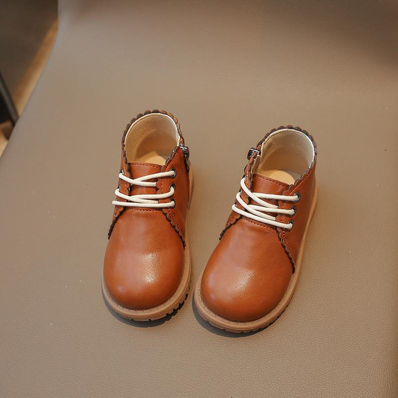 New Korean Version Children's Martin Boots for Autumn and Winter Trendy Fashion Boots for Girls Side Zipper Leather Boots for Children