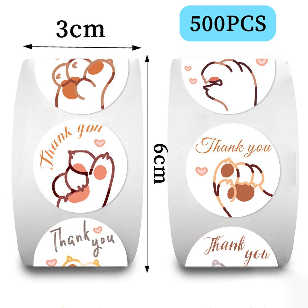 500 Pictures/roll Roll Sticker Tape Cartoon Cat Claw Thank You Material Envelope Seal Sticker