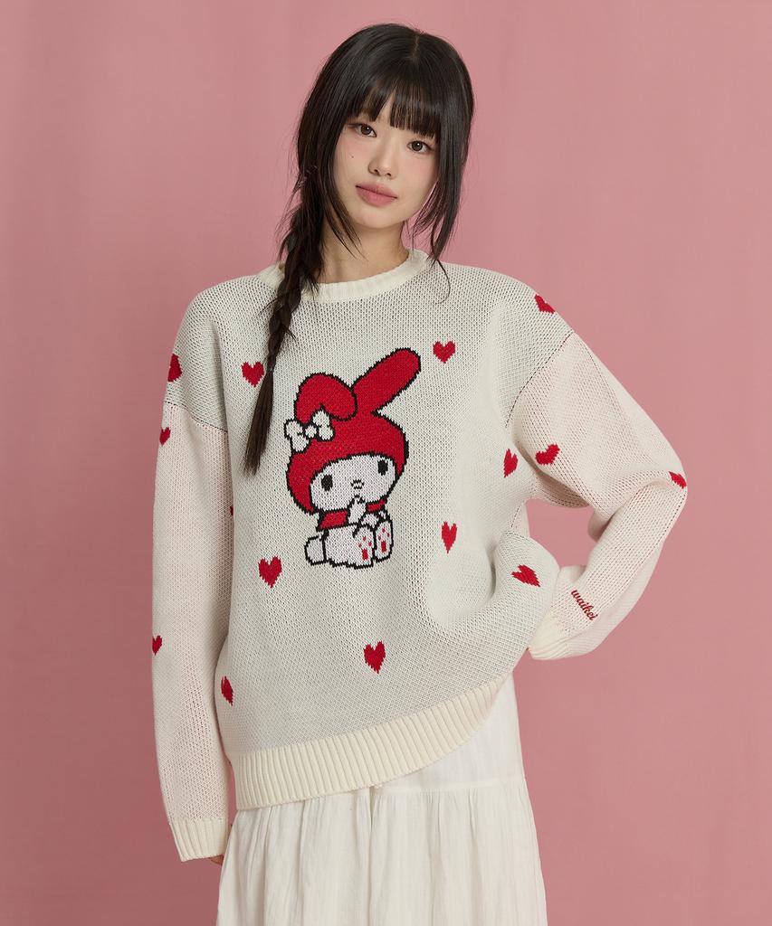WAIKEI My Melody Heart Graphic Knit Ivory