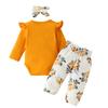 0-18M novorozeně kojenecká miminka Dívčí oděvní kostýmky Dopisní kombinézy s dlouhým rukávem Topy s květinovým potiskem Kalhoty s páskem do vlasů Oblečení