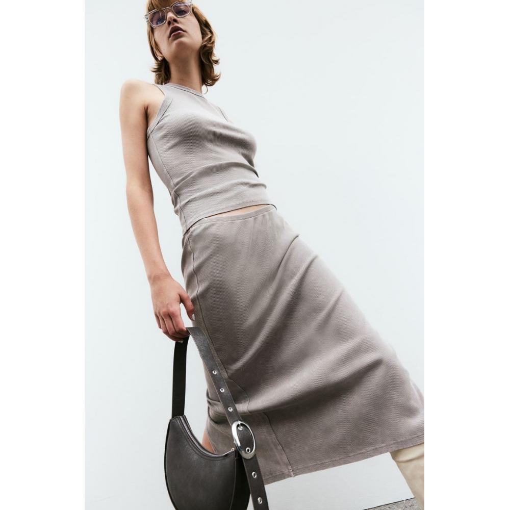 

H M Ribbed Pencil Skirt Grey wasHed