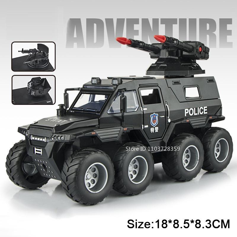1:32 Scale Avtoros Shaman Sabertooth Armored Police Car Model Toys Metal Diecast Sound Light Doors Opened Pull Back Boys Gifts