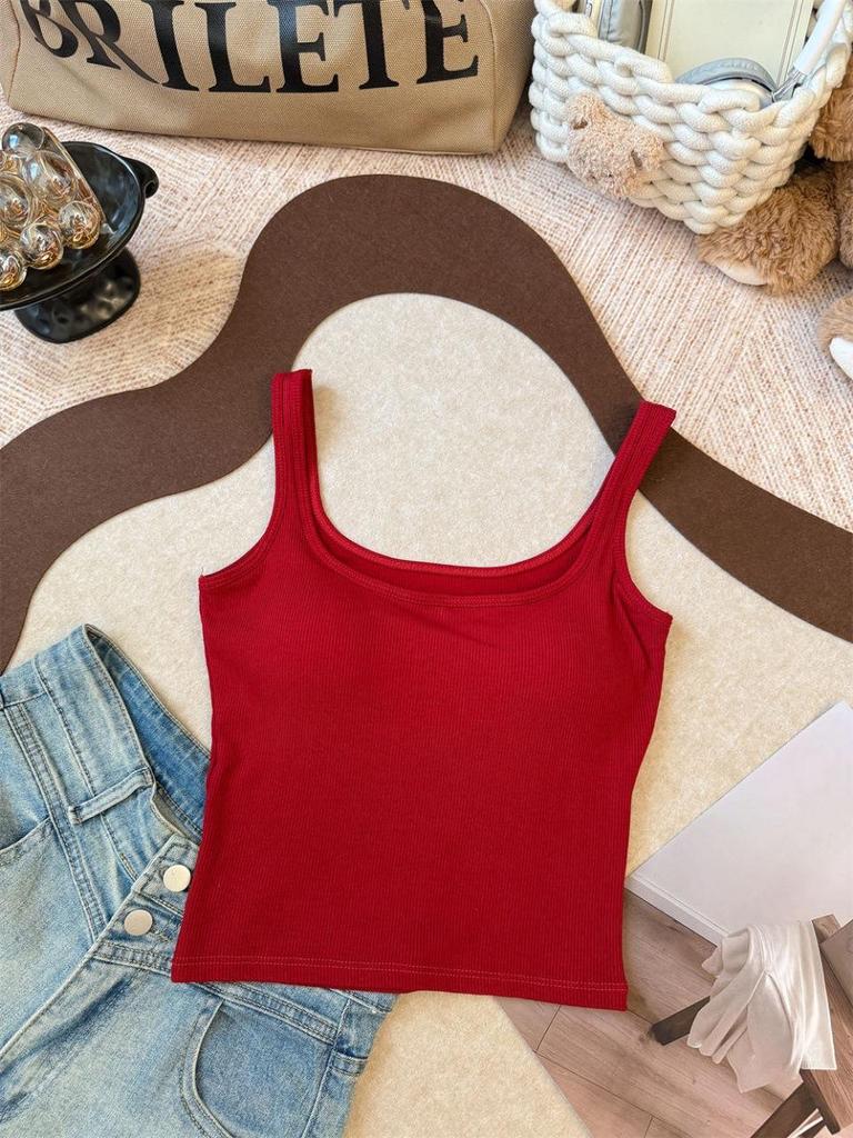 Early Autumn Slimming Square Neck Vest with Chest Pads - Warm and Versatile Innerwear