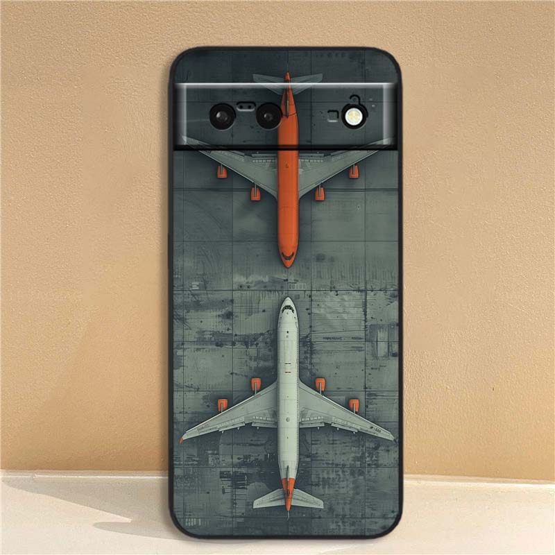 Moderne Flugzeugmuster Handyhülle Für Google Pixel 10 9a 9 8A 8 7 7A 6 6A Pro XL 2024 5G Schwarz Weiches TPU Silikon