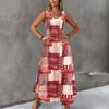 Summer Women's Geometric Print Maxi Dress Sleeveless Crew Neck Pocket Casual A-Line Long Sundress Vintage Loose Beach Vacation Dress