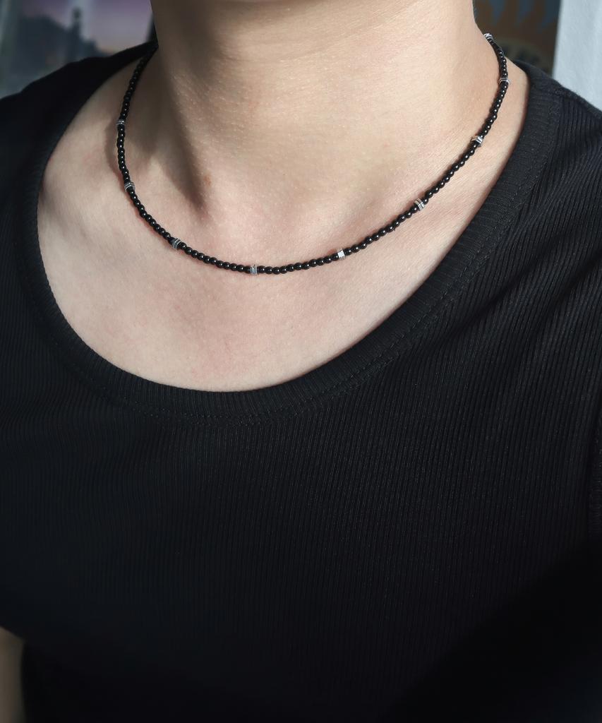 Bassclef Men'S Necklace Black Beads Clef Fusion Spark Nec