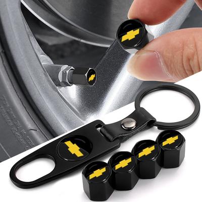 Fashion Car Tire Valve Caps with Car Badge Keyring Keychain Set For Colorado Cruze Spark Captiva Malibu Trax Aveo Camaro