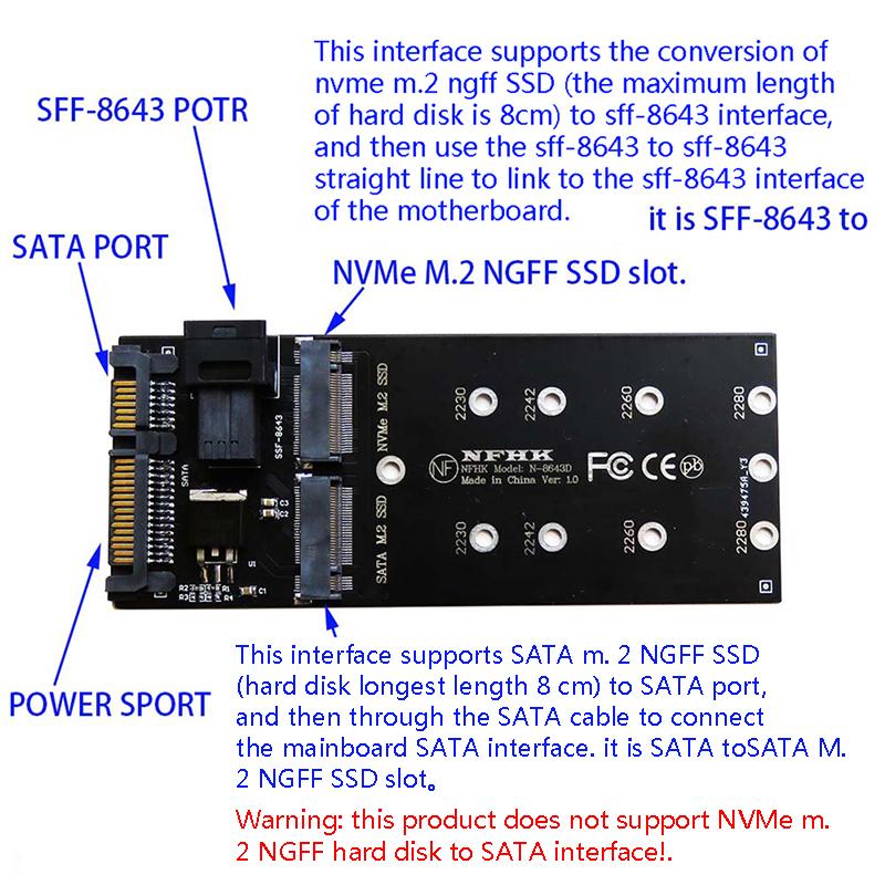 22-poliger SATA-M.2-SSD-Adapter SFF-8643 auf NVMe-M.2-NGFF-SSD für Mainboard