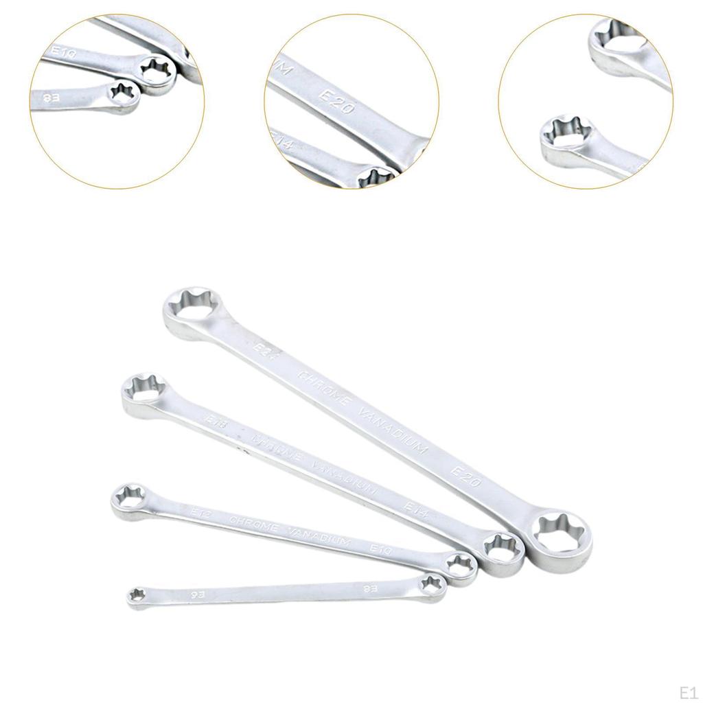 4 Pieces E Ring Wrench Set Double Box End Flexible Long Handle Steel Thickened Hand Tool