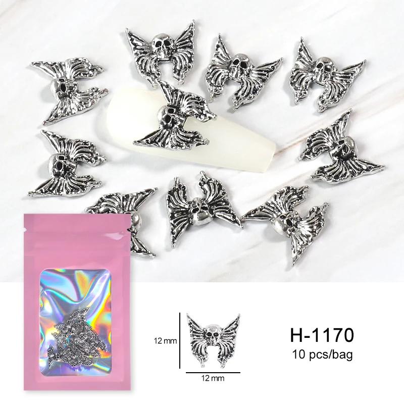 Alloy Skull Nail Charms Retro Halloween Decals Ornaments 3D Ghost Silver Classic Jewelry Nails Art Design Manicure Accessories