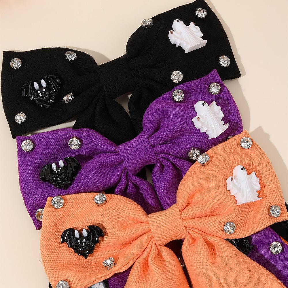 Halloween Bow Hair Clips Cartoon Ghost Bat Hairpins Pumpkin Rhinestone Barrette Girls Children Gothic Headdress Hair Accessories