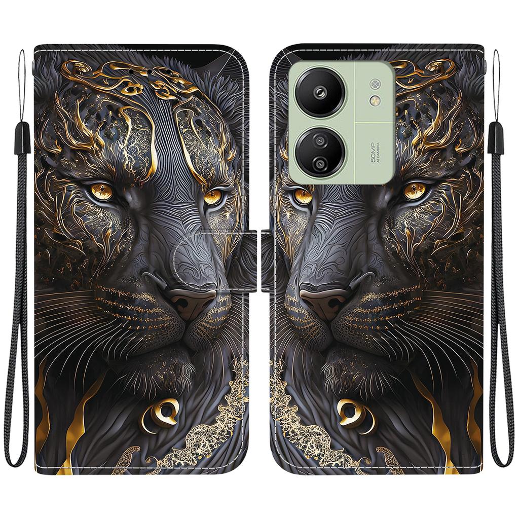 Handgefertigte PU-Leder-Klapphülle für Xiaomi Redmi 13C 5G / Redmi 13C (4G) Rutschfeste Stoßfeste Hülle mit Handschlaufe & Herz/Rose Katze Designs