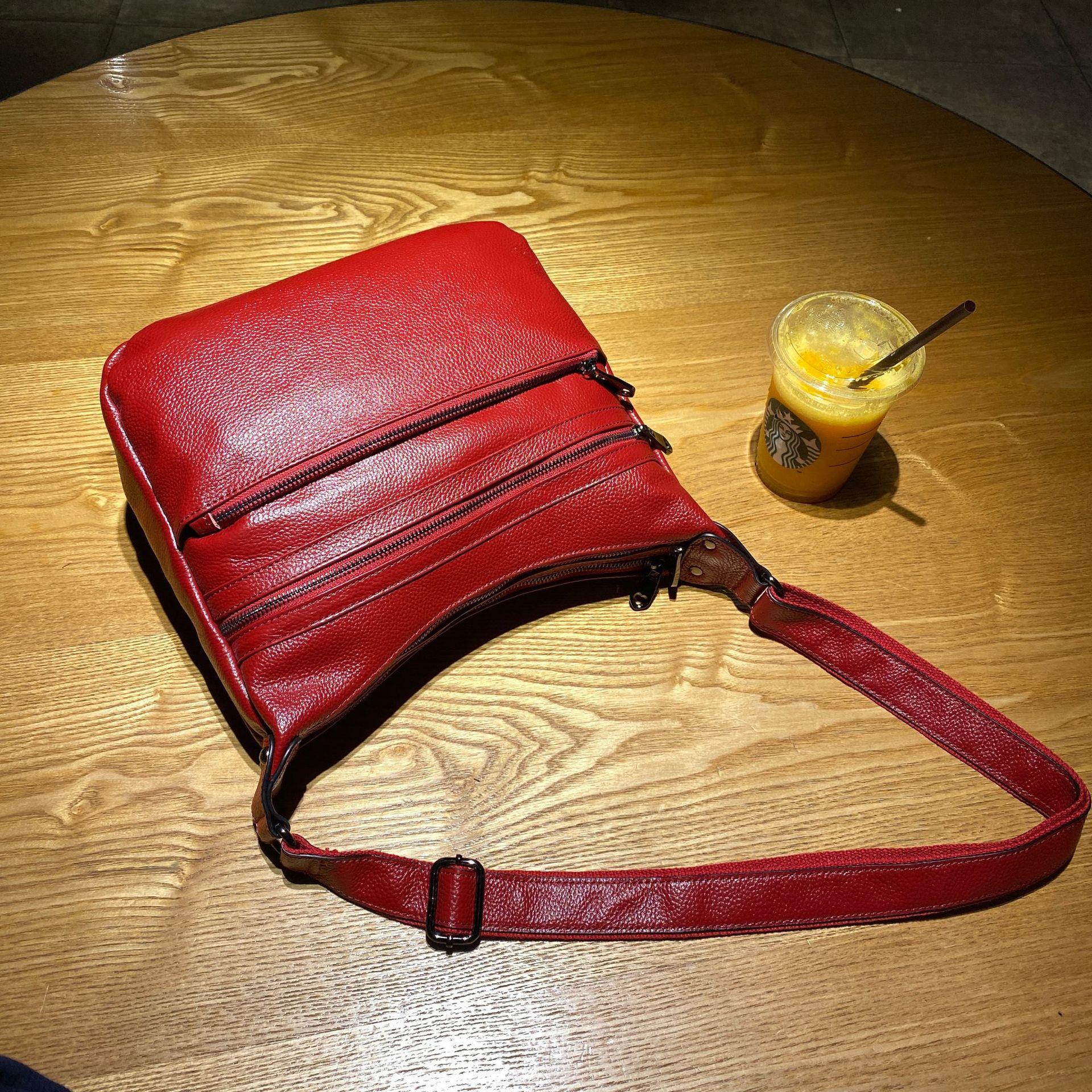 

Женская сумка через плечо из коровьей кожи, вместительная сумка-мессенджер, женская, модная и простая сумка для покупок, с несколькими отделениями. красный