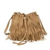 Korean Style Suede Handbag PU Leather Drawstring Bucket Bag Fashion Tassel Shoulder Bag  Women