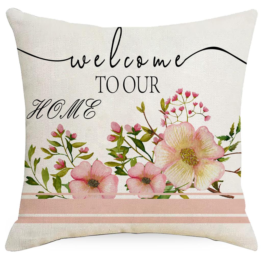 Neue Frühlings- und Sommerserie Bedruckter Kissenbezug Rosa Blume Heimstoff Sofa Kissen Kissen