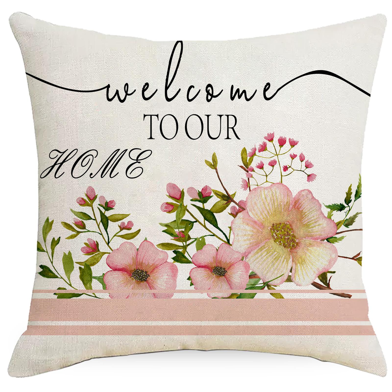 

Новая весенне-летняя серия Наволочка с принтом Розовый цветок Домашняя ткань Диванная подушка 45 * 45Cm without pillow core