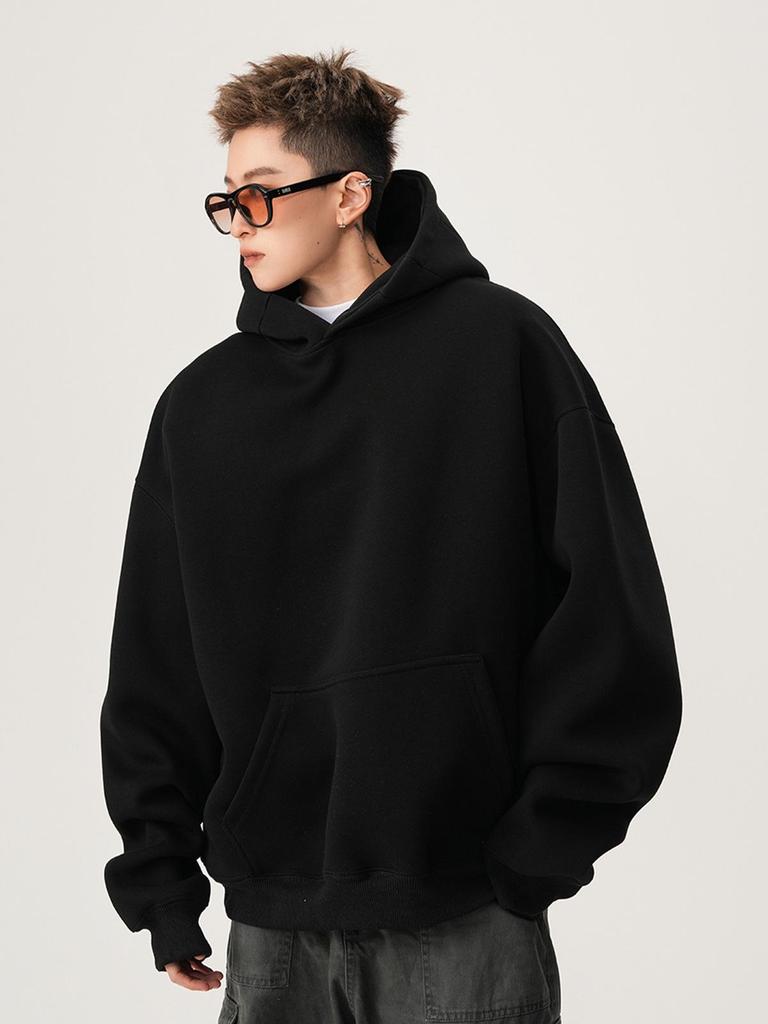 Herren Heavyweight Boxy Hoodie im amerikanischen Stil - Trendiger Cropped Fit, Cleaner High-Street-Look, Locker & Steifer Kapuzenpullover