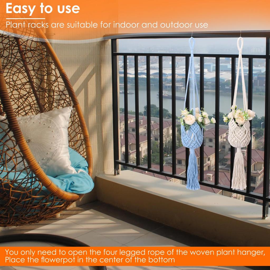 4 Pcs Macrame Plant Hangers Bohemia Style Rope Hanging Plant Holder with Hooks Fine Flower Pot Holder for Home Garden Decoration