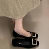 French retro square head low heel shallow mouth single shoes 2025 autumn new versatile temperament metal square buckle commuter shoes women