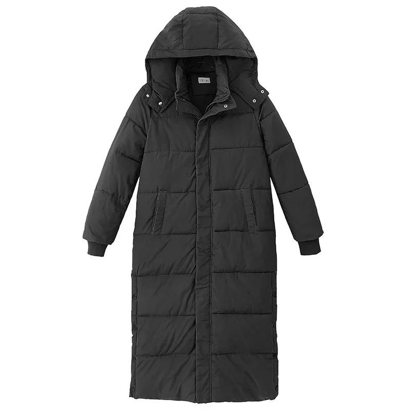 Winter Women's Long  Over The Knee Hooded Down Cotton Jacket Women's Down Jacket Loose Thick Long Down Coats Puffer Jacket Women