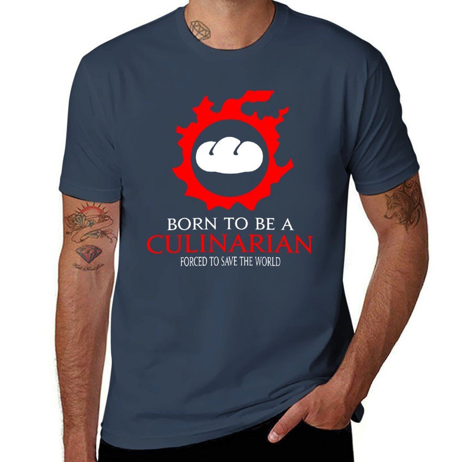 Born To Be A Culinarian Forced To Save The World Funny Mmorpg Meme Tshirt Light Athletic Short Sleeve Tee Shirt S