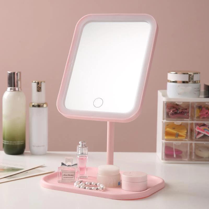 Einzigartiger Designer-Schminkspiegel Drei Farben LED-Licht Make-up-Spiegel Touch-Steuerung Schreibtischspiegel Schlafzimmer Schminkspiegel