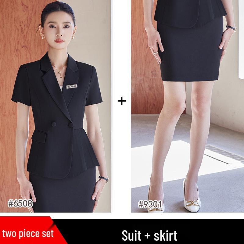 Women's Summer Short Sleeve Suit Set - Professional Skirt for Hotel Front Desk or Jewelry Store Workwear
