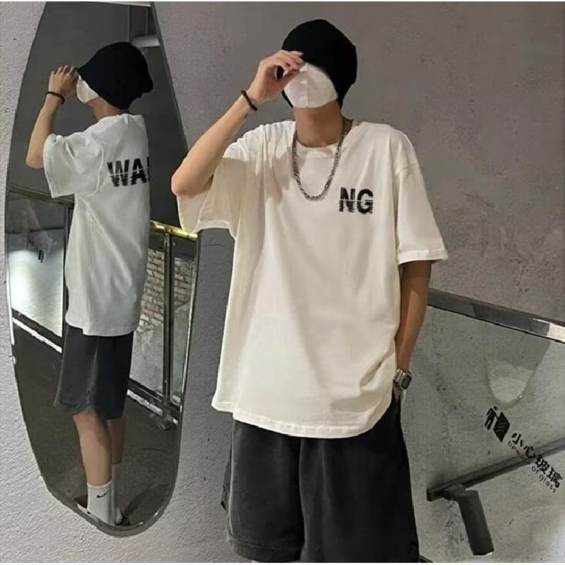 Homens camisetas de manga curta carta impressão gráfica moda meia manga camisetas roupas masculinas casual camiseta homem verão coreano retro topos para