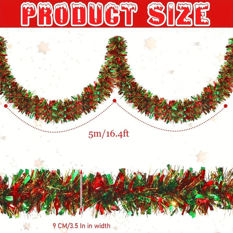 5M Christmas Tinsel Garland Metallic Shiny Garland With Led Lights Christmas Tree Garland Thick Hanging Suitable For Home Decor